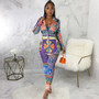 Women Casual Printed Long Sleeve Top and Pant Two-piece Set