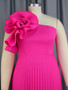 Women Flowers Sexy One Shoulder Slash Shoulder Pleated Dress