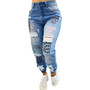 Trendy Midi Waist Jeans Letter print ripped Cutout Denim Pants