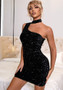 Summer Women Sexy Sequin One Shoulder Halter Neck Bodycon Dress