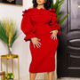 Plus Size Women Fall Off Shoulder Off Shoulder Long Sleeve Bodycon Dress