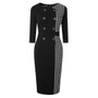 Women Button Houndstooth Patchwork Bodycon Dress