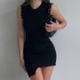 Women Fringed Round Neck Irregular Sleeveless Bodycon Dress