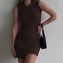 Women Fringed Round Neck Irregular Sleeveless Bodycon Dress