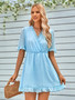 Spring/Summer Women'S Casual V-Neck Solid Color Short Sleeve Fur Dress