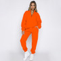 Fall Winter Solid Stand Collar Zip Pullover Long Sleeve Sweashirt Two Piece Fashion Pants Set Tracksuit