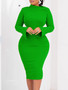 Autumn and Winter Long Sleeve Bodycon Plus Size Slash Shoulder Solid Color Women's African Dress