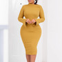 Autumn and Winter Long Sleeve Bodycon Plus Size Slash Shoulder Solid Color Women's African Dress