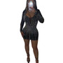Autumn and Winter Women's Sexy Mesh Patchwork Beaded Long Sleeve  Nightclub Party Dress