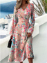 Autumn and winter fashion Chic elegant printed v-neck long-sleeved dress