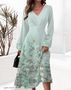 Autumn and winter fashion Chic elegant printed v-neck long-sleeved dress