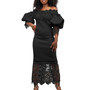 Women's Clothing Off Shoulder Lace Patchwork Puff Sleeve Formal Party Evening Dress