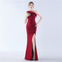 Women Elegant Ostrich Feather Formal Party Evening Dress