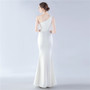 Women Elegant Beaded Satin One Shoulder Slash Shoulder Formal Party Maxi Evening Dress