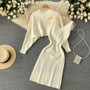 Women French sexy Bodycon Strap Dress +and loose knitting sweater two-piece set