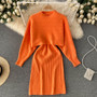 Women French sexy Bodycon Strap Dress +and loose knitting sweater two-piece set