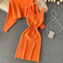 Women French sexy Bodycon Strap Dress +and loose knitting sweater two-piece set