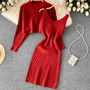 Women French sexy Bodycon Strap Dress +and loose knitting sweater two-piece set