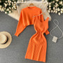 Women French sexy Bodycon Strap Dress +and loose knitting sweater two-piece set