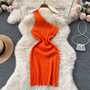 Women Slash Shoulder Knitting Sweater Dress