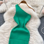 Women Slash Shoulder Knitting Sweater Dress