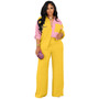 Women Colorblock Pocket Casual Shirt Top and Pant Two-piece Set