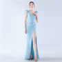 Women Elegant Beading Slit Formal Party Evening Dress