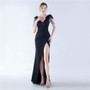 Women Elegant Beading Slit Formal Party Evening Dress