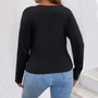 Plus Size Women's Lace-Up Pleated Hollow Long Sleeve T-Shirt Sexy Chic Top