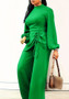 Solid  Long Sleeve Drawstring Jumpsuit