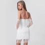 Women's Summer V-Neck Open Back Off Shoulder Tassel Mini Bodycon Dress