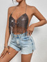 Women Glitter Fishnet Sexy Backless Tank Top