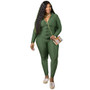 Plus Size Women Fall/Winter Casual Solid Zipper Top and Pant Two-piece Set