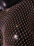 Women Sexy Hollow High Waist Bright Diamond Long Sleeve Fishnet Top