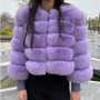 Women Patchwork Winter Warm Long Sleeve Crop Faux Fur Jacket