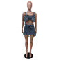 Women Denim Strapless 3D Pocket Top and Skirt Two-piece Set