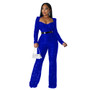 Spring Strapless Long Fit Long Sleeve Sequined Jumpsuit without Belt