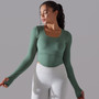 Seamless Knitting Solid Color Ribbed Sports Yoga Long-Sleeved Running Fitness Yoga Tops For Women