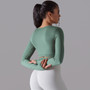 Seamless Knitting Solid Color Ribbed Sports Yoga Long-Sleeved Running Fitness Yoga Tops For Women