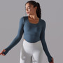 Seamless Knitting Solid Color Ribbed Sports Yoga Long-Sleeved Running Fitness Yoga Tops For Women