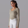 Seamless Knitting Solid Color Ribbed Sports Yoga Long-Sleeved Running Fitness Yoga Tops For Women