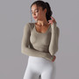 Seamless Knitting Solid Color Ribbed Sports Yoga Long-Sleeved Running Fitness Yoga Tops For Women