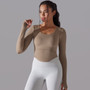 Seamless Knitting Solid Color Ribbed Sports Yoga Long-Sleeved Running Fitness Yoga Tops For Women