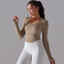 Seamless Knitting Solid Color Ribbed Sports Yoga Long-Sleeved Running Fitness Yoga Tops For Women