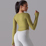 Seamless Knitting Solid Color Ribbed Sports Yoga Long-Sleeved Running Fitness Yoga Tops For Women