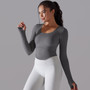 Seamless Knitting Solid Color Ribbed Sports Yoga Long-Sleeved Running Fitness Yoga Tops For Women