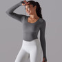 Seamless Knitting Solid Color Ribbed Sports Yoga Long-Sleeved Running Fitness Yoga Tops For Women