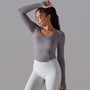 Seamless Knitting Solid Color Ribbed Sports Yoga Long-Sleeved Running Fitness Yoga Tops For Women