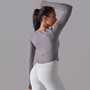 Seamless Knitting Solid Color Ribbed Sports Yoga Long-Sleeved Running Fitness Yoga Tops For Women