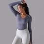 Seamless Knitting Solid Color Ribbed Sports Yoga Long-Sleeved Running Fitness Yoga Tops For Women